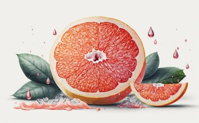 Wall Mural - drawn grapefruit on white background watercolor citrus fruit organic food illustrations Generative AI