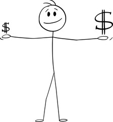 Sticker - Investing and Profit, Vector Cartoon Stick Figure Illustration