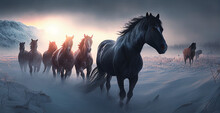 AI Generated Illustration Running Horses