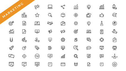 Poster - marketing line icons set. advertising icon collection. marketing symbol set. vector