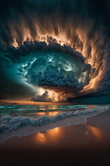 Poster - Ethereal Bioluminescent Storm Clouds over an ocean Generative AI