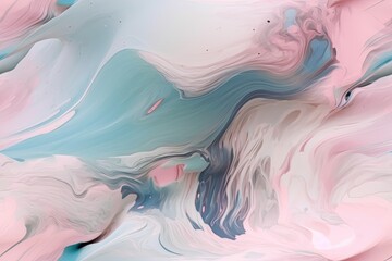Poster - pastel gray background with abstract pastel pink and blue paint. With copy space, fluid composition. little luxury in nature. Generative AI