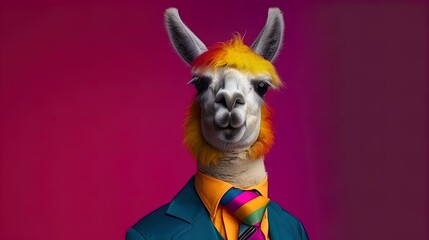 Lama in suit: Studio Shot of a Lama in Business clothes, Mixing Professional and Animal portrait concept in 8K created with generative ai technology