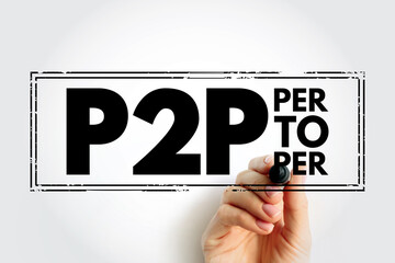 Poster - P2P Peer-to-peer networking - distributed application architecture that partitions tasks or workloads between peers, acronym text stamp concept background