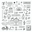Back to school vector set. School doodle illustrations. Hand drawn school icons