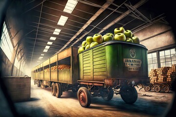 Poster - Transportation of ripe fresh apple fruit, food production, farm harvest, created with generative ai