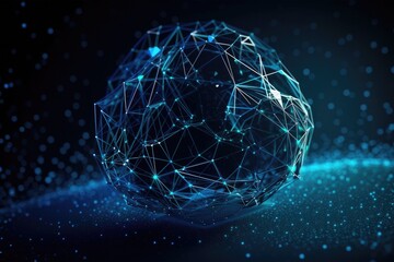 Poster - defi decentralized finance on a polygonal abstract background in dark blue. blockchain is a concept 