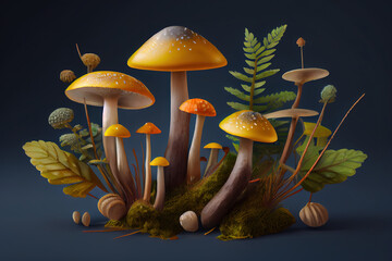 Wall Mural - Wild mushrooms. Generative Ai