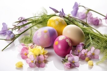  Decorate Easter eggs with the beauty of spring flowers. Generative AI