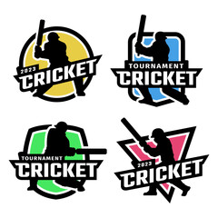 Wall Mural - Set of Cricket Sports Logos with player silhouette. Vector illustration.