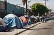 Homeless camp on the street - Generative AI illustration