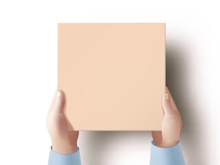 Wall Mural - 3D Square Cardboard Box Holding By Human Hands