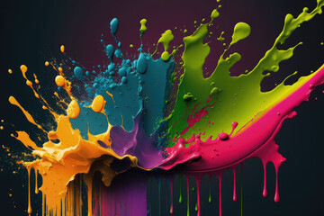 Canvas Print - Splashes of colorful paint AI generated