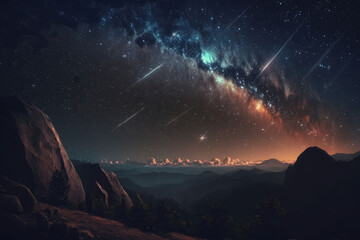 Wall Mural - beautiful outdoor scenery under a pretty starry sky, ai generated