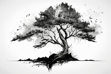 Chinese style ink painting - tree, AI generated