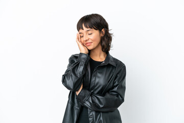 Wall Mural - Young mixed race woman isolated on white background smiling a lot