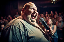 Obese Comedian Telling Jokes In A Comedy Club. Generative AI