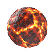 Spherical object material surface is lava or magma black coal erupts with scorching heat in the fissure, crack molten by heat. Isolated on white background. PNG file type. 3D Illustration.