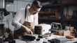 un homme en train de réparer un appareil électroménager dans son atelier pour donner une seconde vie à un appareil - generative ai