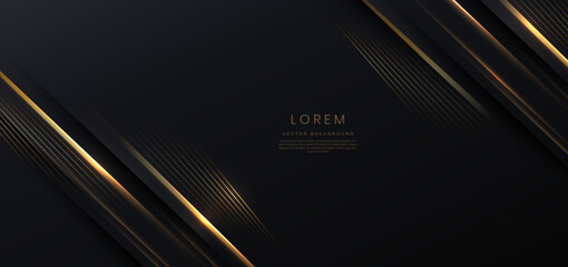 abstract elegant black background with golden line and lighting effect sparkle. luxury template awar