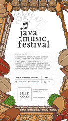 Hand drawn javanese music festival with gamelan