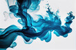 Abstract flowing liquid or blue ink in water on a white background with Generative AI Technology