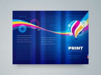 Wall Mural - Trifold Cover Print theme cmyk colored ribbon and air ballon dark background design template vector