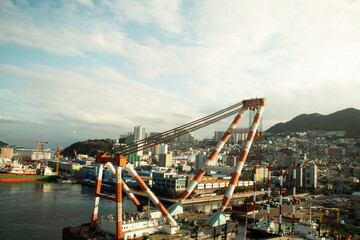 View landscape busan port and building of harbour bay with korean people working use service delivery logistic sea ocean and cityscape of Busan capital city on February 18, 2023 in Busan, South Korea