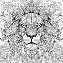 Be Creative! Outline Of A Lion For Your Colouring Book Page: Spring Floral Background Design For Kids & Adults: Generative AI