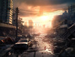 apocalyptic urban landscape, city destruction, natural disaster, generative AI