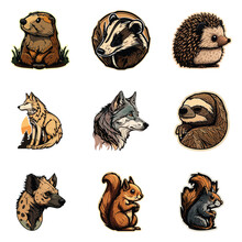 Animals Stickers Flat Icon Set Isolated On White Background