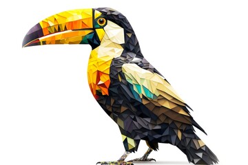 Wall Mural - Figure parrot on white black with huge yellow beak, created with generative ai