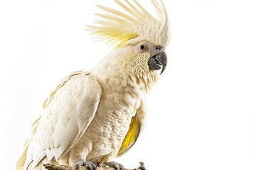 Wall Mural - White yellow parrot on white with grey bill and tuft, created with generative ai