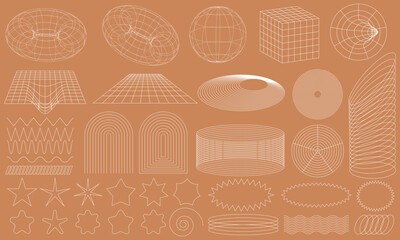 Poster - Modern minimalist aesthetic linear frames. Retro stars, starburst icons. Minimalist geometric elements, abstract bauhaus. Vector trendy icons EPS 10