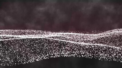 Poster - Glowing abstract digital wave white smoke particles. Futuristic illustration on dark background. Futuristic white dots and smoke particles flowing wavy