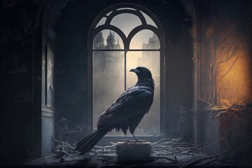 Wall Mural - shadowy reverie beneath raven steel generative ai