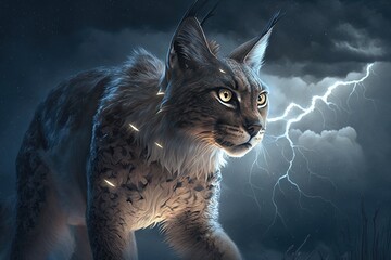 Wall Mural - storming through the night: a fantastical lynx illustration generative ai