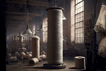 Poster - Production of fabrics and clothing in weaving factory textile industry, created with generative ai