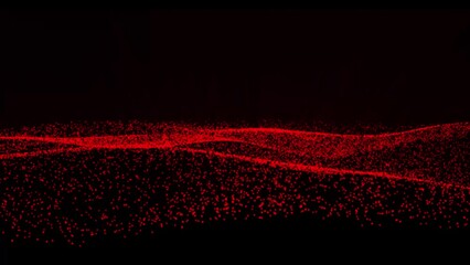 Poster - red background. Futuristic red dots and smoke particles flowing wavy. Abstract red with dust particle on the white background. Beautiful wave shaped array of glowing dots.