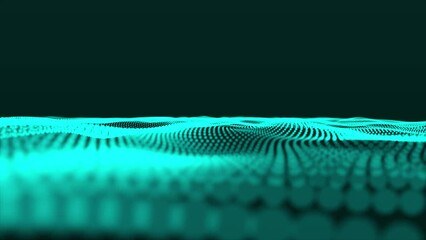 Aufkleber - Hi-tech abstract waving dots particle technology background design. Green color abstract background with dynamic elements of waves.