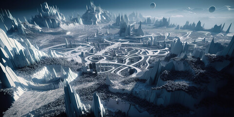 Wall Mural - futuristic sci-fi city on an alien planet, white towers and domes, generative ai