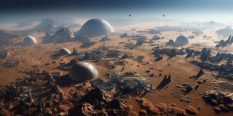 Wall Mural - futuristic sci-fi city on an alien planet, white towers and domes, generative ai
