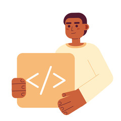 Poster - Professional programmer course flat concept vector spot illustration. Editable 2D cartoon character on white for web design. Scripting and coding skills creative idea for website, mobile, magazine