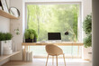 © Gbor - Modern home office interior, contemporary design, view to the forest outside, bright and airy, generative ai