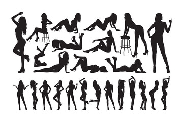 Sexy women various poses silhouette set vector.