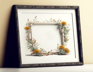 Poster - Decorated with dried flowers picture frame mockup grey, created with generative ai