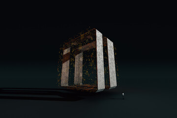 Man in front of a data manager cube