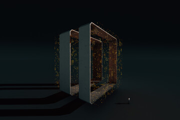 Man in front of a data manager cube