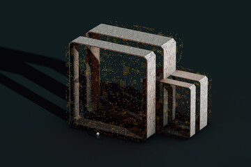 Man in front of a data manager cube