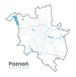 Urban Poznań map. Detailed map of Poznan, Poland. City poster with streets and Warta River. Light stroke version.